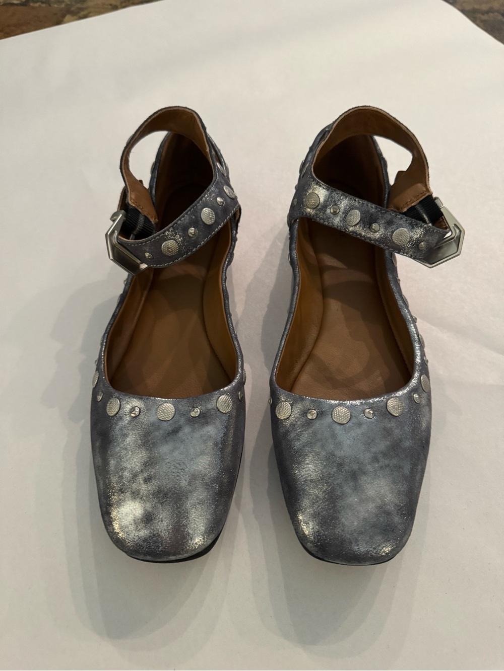 Free People Mystic Mary Jane Jean flat silver studded grey metallic size 9 - Picture 5 of 8